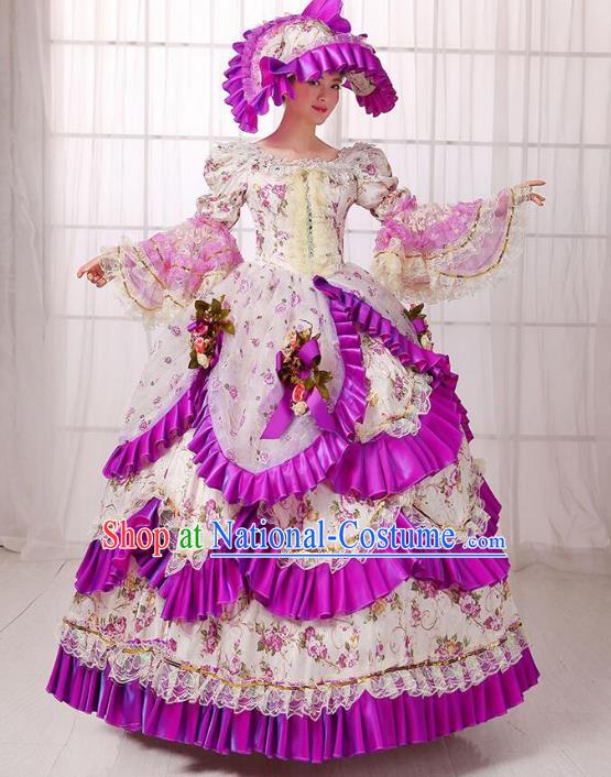 Traditional European Court Noblewoman Renaissance Costume Dance Ball Princess Purple Dress for Women