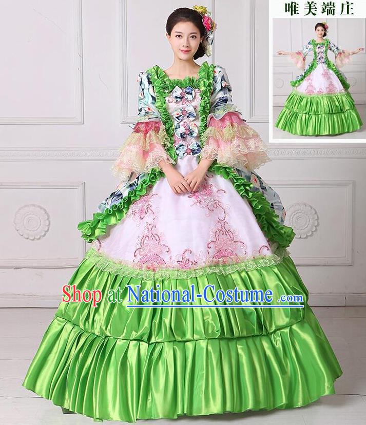 Traditional European Court Noblewoman Renaissance Costume Dance Ball Princess Green Dress for Women