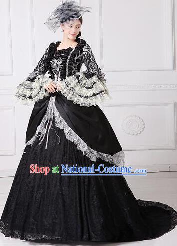 Traditional European Court Noblewoman Renaissance Costume Dance Ball Princess Black Lace Dress for Women