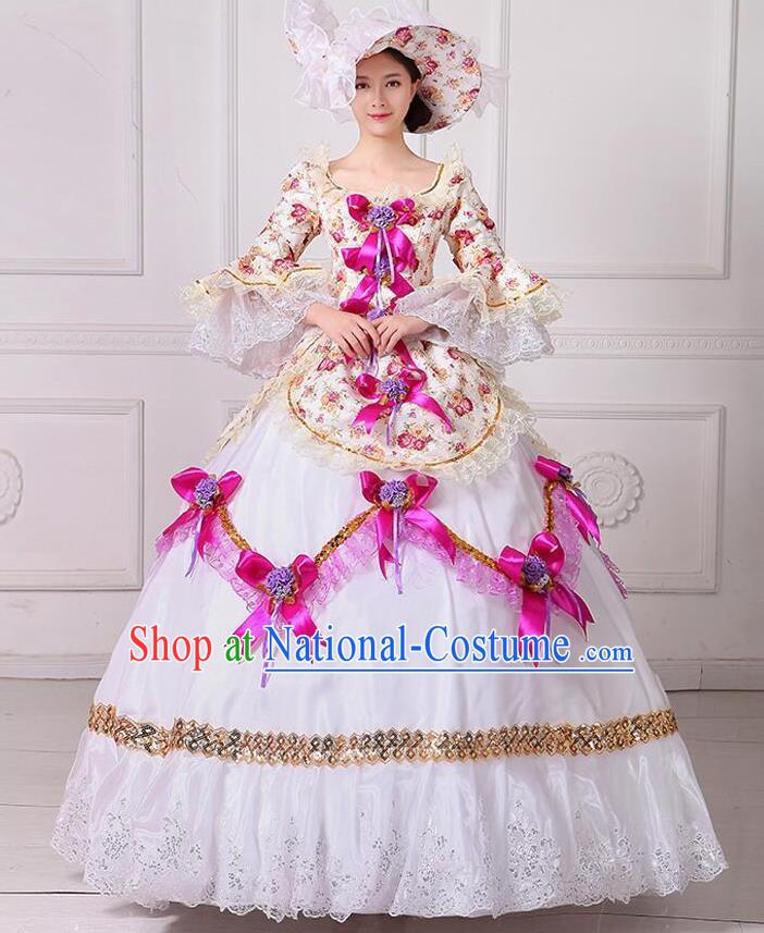 Traditional European Court Noblewoman Renaissance Costume Dance Ball Princess Rosy Bowknot Dress for Women