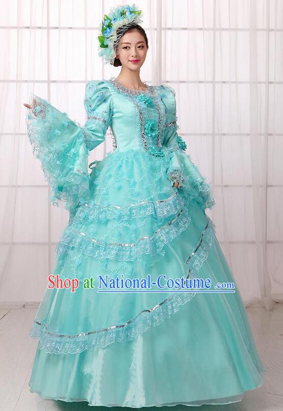 Traditional European Court Noblewoman Renaissance Costume Dance Ball Princess Green Veil Dress for Women