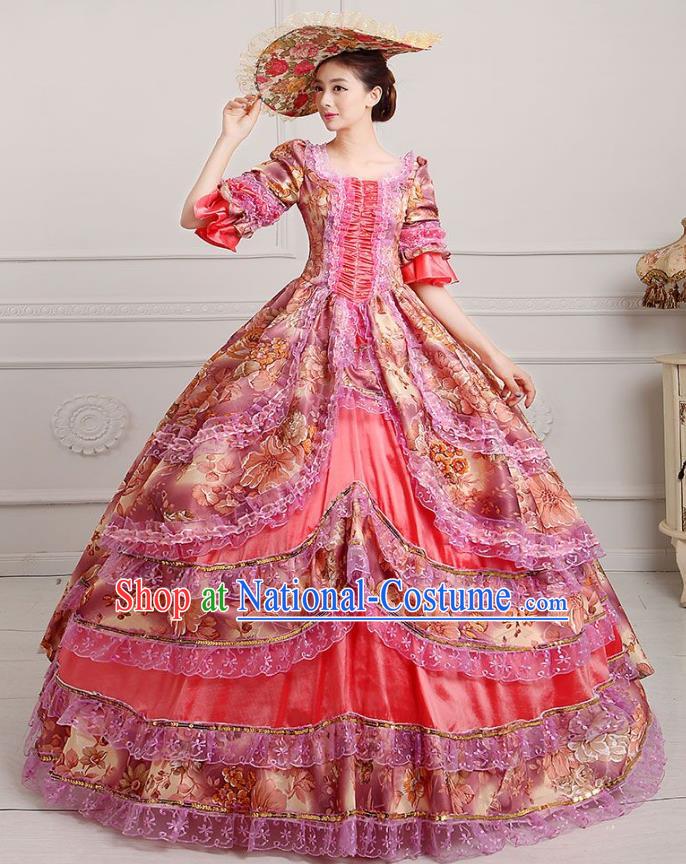 Traditional European Court Princess Renaissance Costume Stage Performance Dance Ball Dowager Pink Full Dress for Women