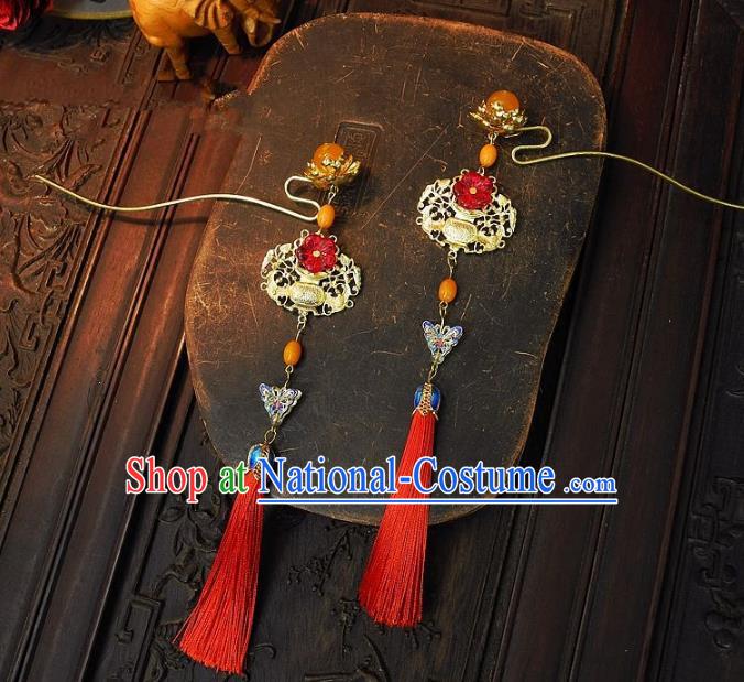 Chinese Handmade Classical Wedding Hair Accessories Ancient Hanfu Step Shake Tassel Hairpins for Women