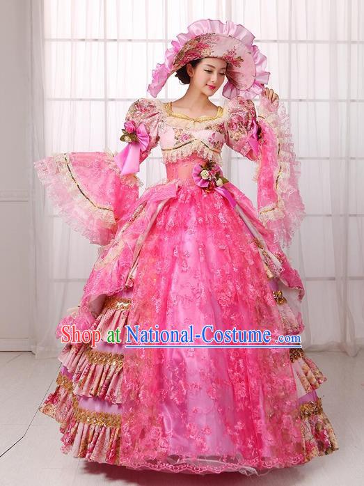 Traditional European Court Noblewoman Renaissance Costume Dance Ball Princess Peach Pink Full Dress for Women