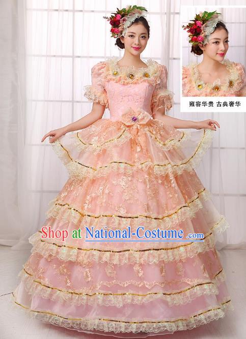 Traditional European Court Noblewoman Renaissance Costume Dance Ball Princess Pink Lace Full Dress for Women