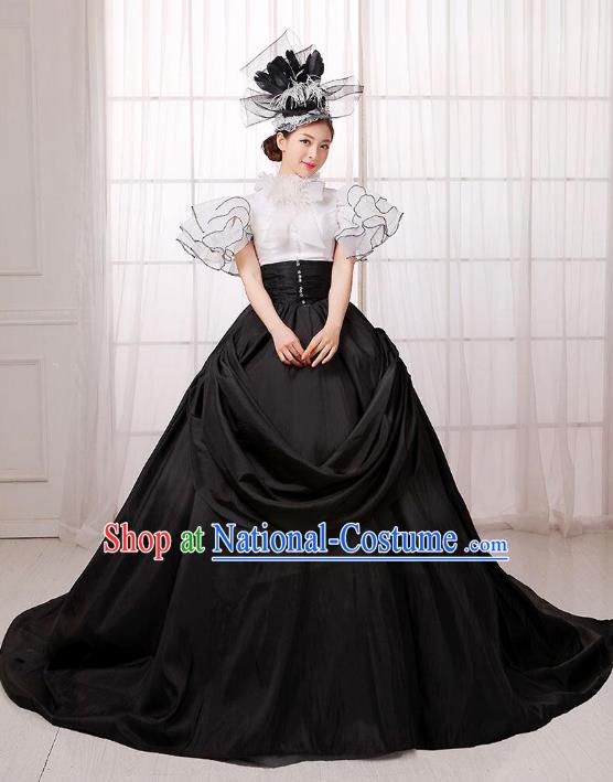 Traditional European Court Noblewoman Renaissance Costume Dance Ball Princess Black Full Dress for Women