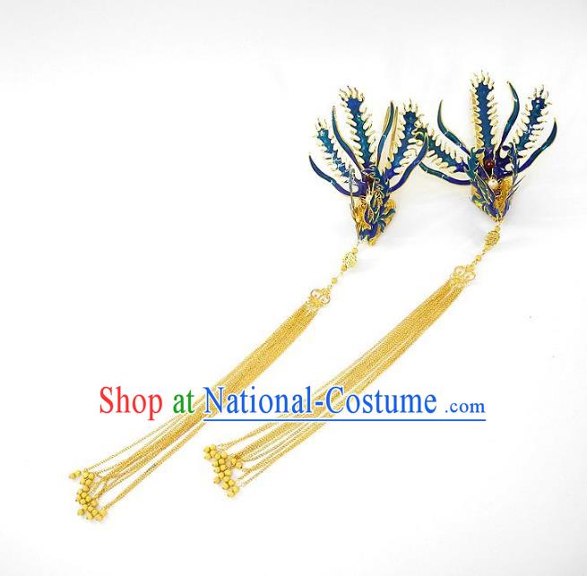 Chinese Handmade Classical Wedding Hair Accessories Ancient Hanfu Hairpins Tassel Phoenix Step Shake for Women