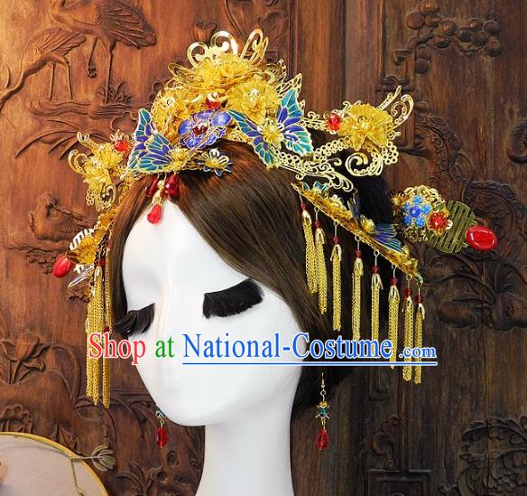 Chinese Handmade Classical Wedding Hair Accessories Ancient Hanfu Hairpins Tassel Butterfly Phoenix Coronet for Women