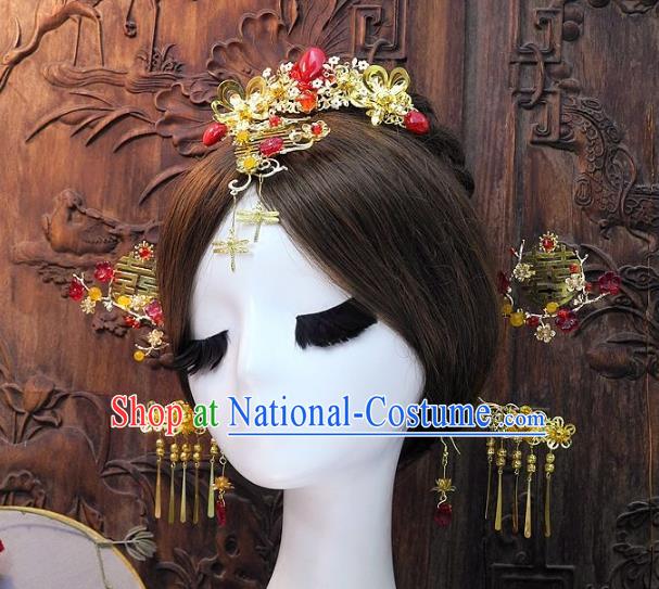 Chinese Handmade Classical Wedding Hair Accessories Ancient Hanfu Hairpins Bride Tassel Phoenix Coronet for Women