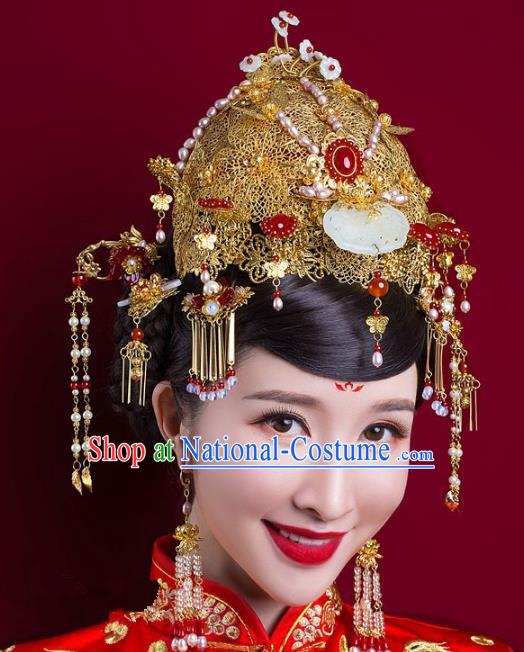 Chinese Handmade Classical Wedding Hair Accessories Ancient Hanfu Bride Phoenix Coronet for Women