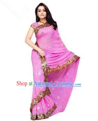 Traditional Asian India Stage Performance Costume Hindustan Indian National Pink Dress Clothing for Women