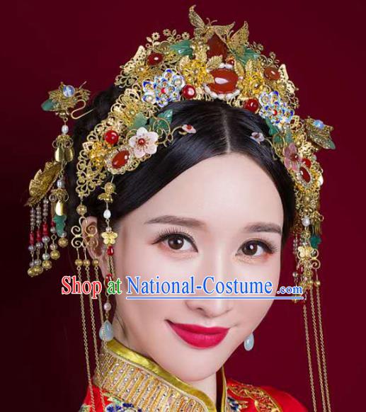 Chinese Handmade Classical Wedding Hair Accessories Ancient Hanfu Bride Phoenix Coronet Complete Set for Women