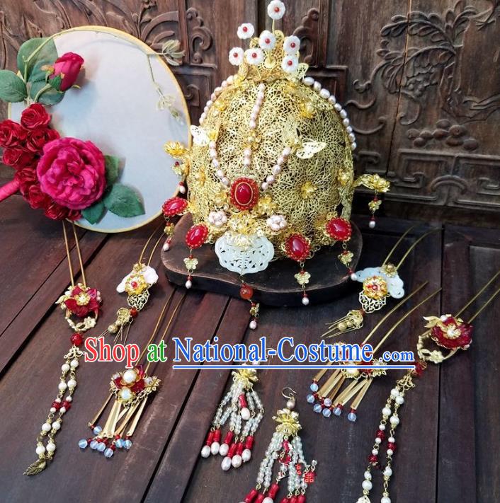 Chinese Handmade Classical Wedding Hair Accessories Phoenix Coronet Ancient Hanfu Bride Hairpins Complete Set for Women