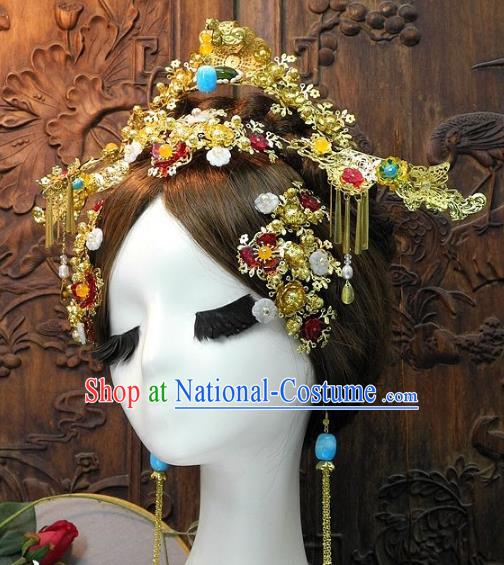 Chinese Handmade Classical Hair Accessories Wedding Phoenix Coronet Ancient Hanfu Hairpins for Women