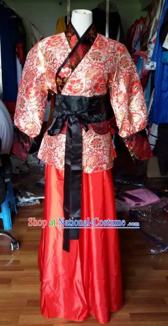 Traditional China Ancient Han Dynasty Royal Princess Costume Red Hanfu Curving-front Robe for Women