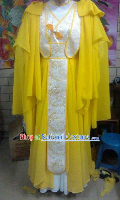 Traditional China Ancient Cosplay Swordsman Costume Palace Princess Yellow Dress for Women