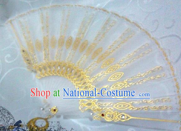 Traditional China Ancient Cosplay Swordsman Palace Lace Fans for Women