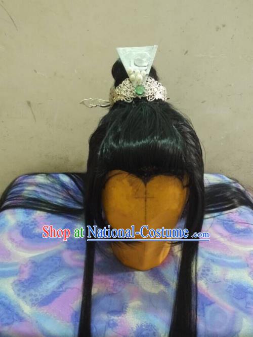 Traditional China Ancient Cosplay Swordsman Wig and Hair Accessories Hairpins for Men