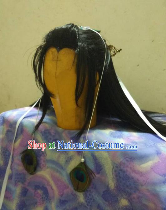 Traditional China Ancient Cosplay Swordsman Wig and Hair Accessories for Men