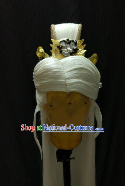 Traditional China Ancient Cosplay Swordsman Wig and Hair Accessories Hairdo Crown for Men