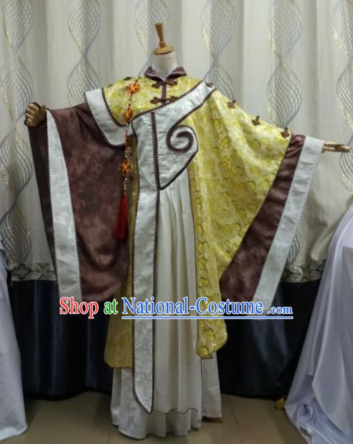 Traditional China Ancient Cosplay Swordsman Costume Taoist Priest Yellow Robe for Men