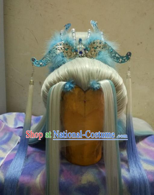 Traditional China Ancient Cosplay Prince Swordsman Wig and Hair Accessories Hairdo Crown for Men