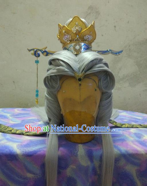 Traditional China Ancient Cosplay Royal Highness Swordsman Wig and Hair Accessories Hairpins for Men