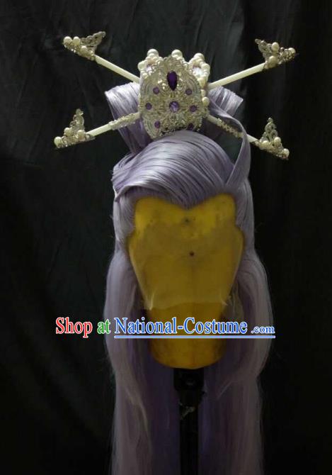 Traditional China Ancient Cosplay Royal Highness Wig and Hair Accessories Hairpins for Men