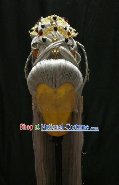 Traditional China Ancient Cosplay Swordsman Nobility Childe Wig and Hair Accessories Headwear for Men