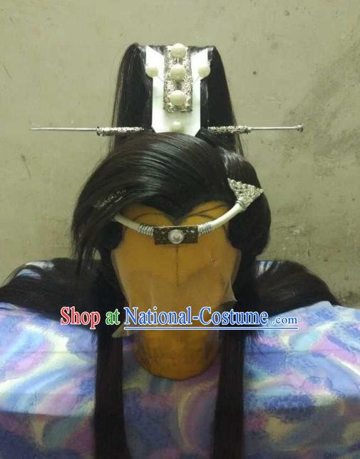 Traditional China Ancient Cosplay Nobility Childe Swordsman Wig and Hair Accessories Headwear for Men