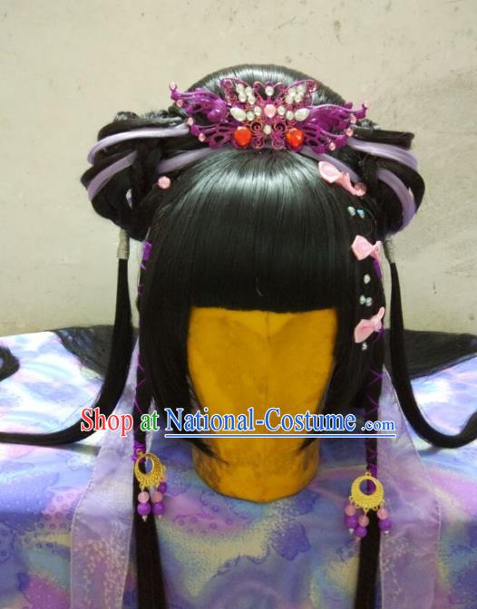 Traditional China Ancient Cosplay Palace Lady Wig and Hair Accessories Headwear for Women