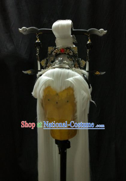 Traditional China Ancient Cosplay Immortal Swordsman Wig and Hair Accessories for Men