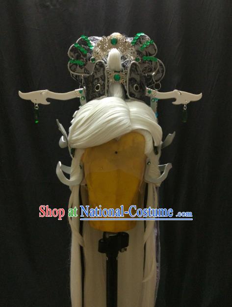 Traditional China Ancient Cosplay Knight Swordsman Wig and Hair Accessories for Men