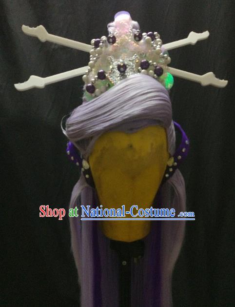 Traditional China Ancient Cosplay Princess Swordswoman Wig and Hair Accessories Hairpins