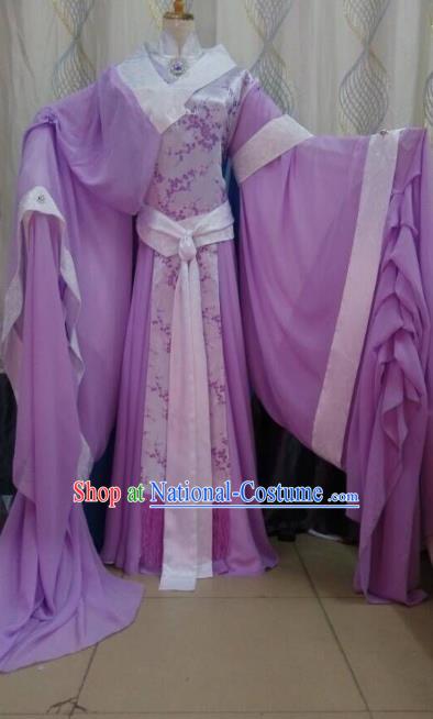 China Ancient Cosplay Palace Lady Costume Traditional Queen Hanfu Purple Dress for Women