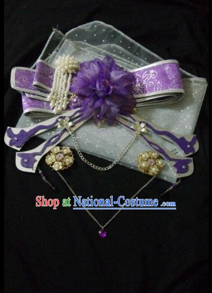 Traditional China Ancient Cosplay Swordswoman Halloween Hair Accessories Purple Bowknot for Women