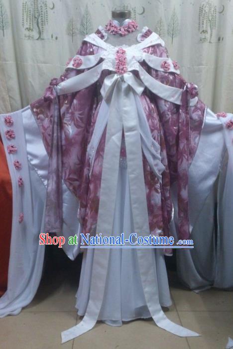 Traditional China Ancient Cosplay Asmodians Princess Costume Hanfu Purple Dress for Women