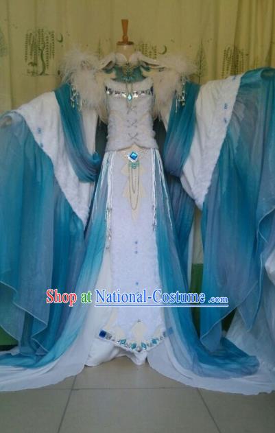 China Ancient Cosplay Palace Princess Costume Fairy Traditional Hanfu Blue Dress for Women