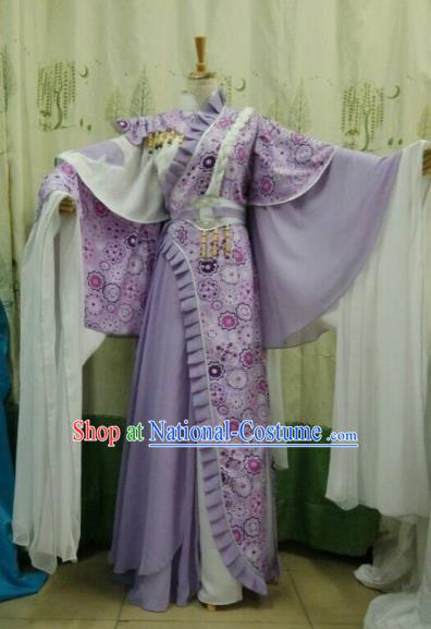 China Ancient Cosplay Palace Lady Halloween Costume Traditional Fairy Hanfu Purple Dress for Women