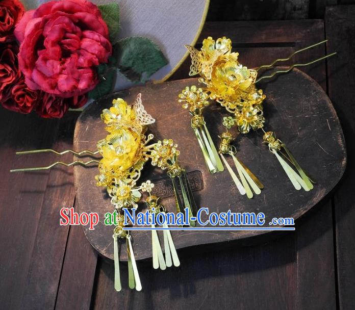 Chinese Handmade Classical Hair Accessories Ancient Wedding Hanfu Golden Hair Clips Hairpins for Women