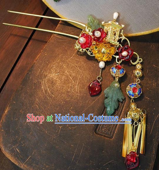 Chinese Handmade Classical Hair Accessories Ancient Wedding Hanfu Cloisonne Hairpins for Women