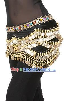 Traditional Asian Indian Belly Dance Waist Accessories Black Waistband India National Dance Belts for Women