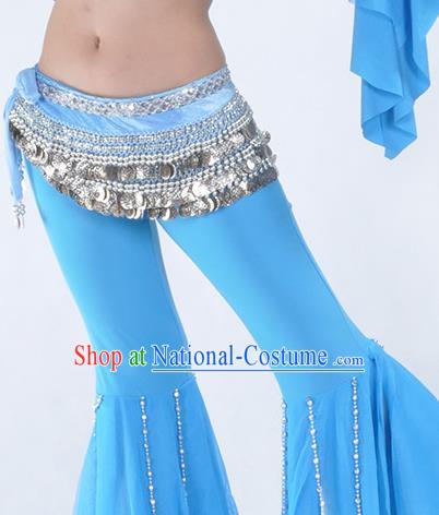 Asian Indian Belly Dance Argent Paillette Waistband Accessories India National Dance Blue Belts for Women