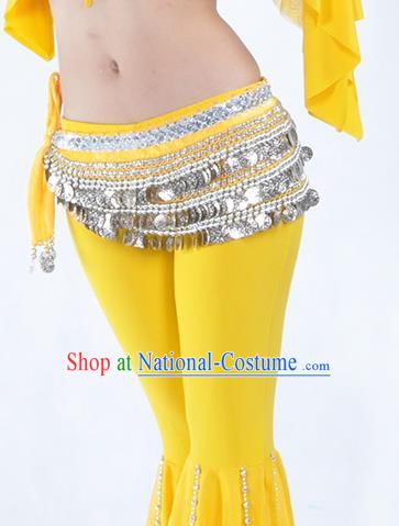 Asian Indian Belly Dance Argent Paillette Waistband Accessories India National Dance Yellow Belts for Women