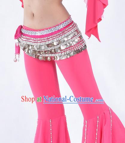 Asian Indian Belly Dance Argent Paillette Waistband Accessories India National Dance Rosy Belts for Women