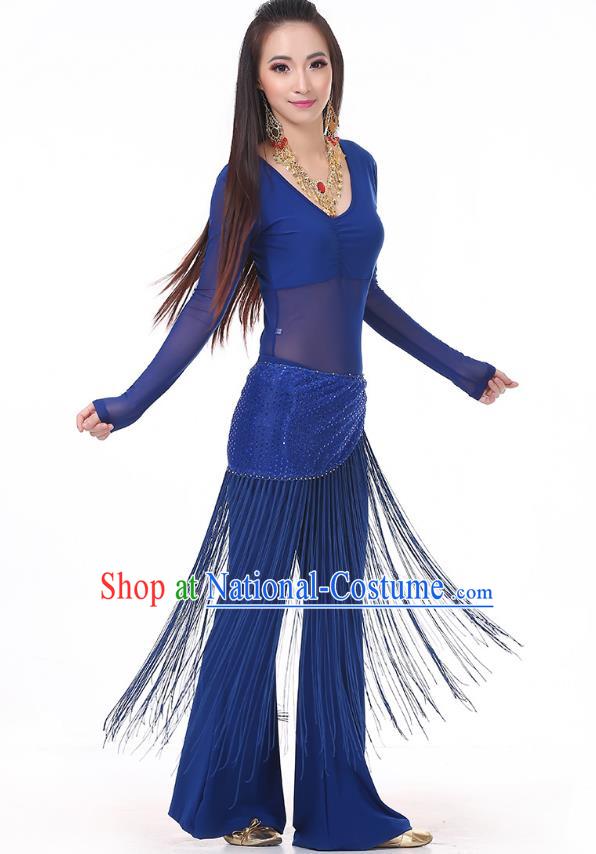 Asian Indian Belly Dance Deep Blue Costume Stage Performance India Raks Sharki Dress for Women