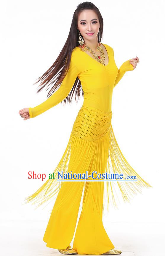 Asian Indian Belly Dance Yellow Costume Stage Performance India Raks Sharki Dress for Women