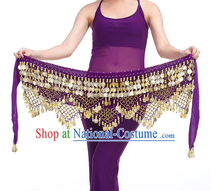 Asian Indian Belly Dance Golden Paillette Purple Waistband Accessories India Raks Sharki Belts for Women