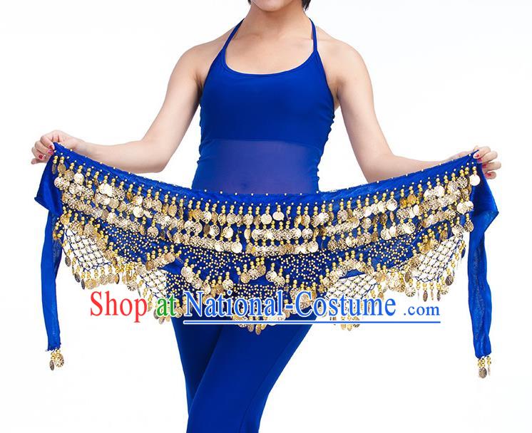 Asian Indian Belly Dance Golden Paillette Royalblue Waistband Accessories India Raks Sharki Belts for Women