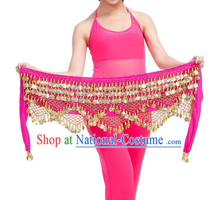 Asian Indian Belly Dance Golden Paillette Rosy Waistband Accessories India Raks Sharki Belts for Women